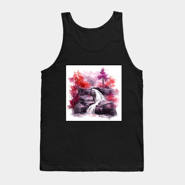 Red and Purple Waterfall Watercolor Tank Top by The Art Mage